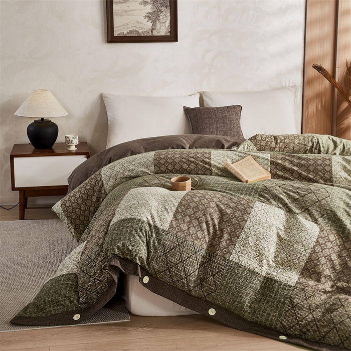 91家纺网 家纺一手货源 找家纺 （总）圣比熊 2026新款A类原麻纽扣加厚被套床单宿舍双人床仿亚麻被子