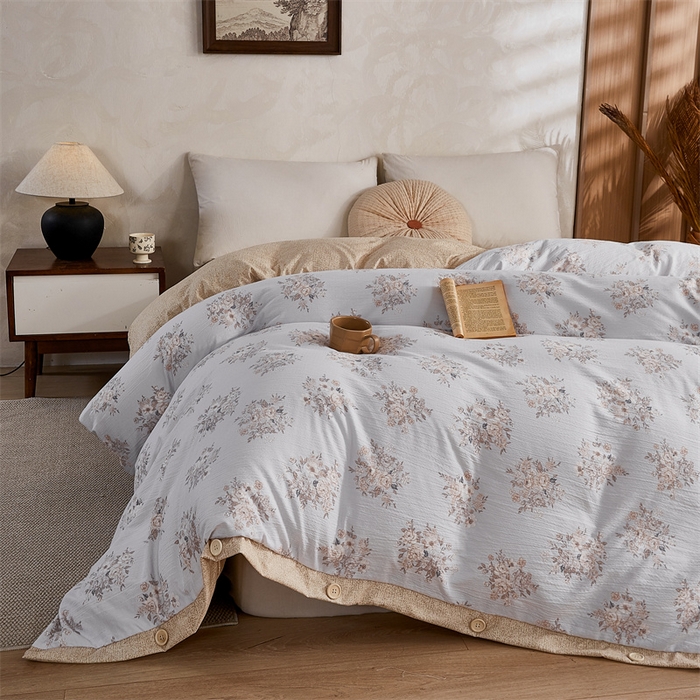 圣比熊 2026新款A类原麻纽扣加厚被套床单宿舍双人床仿亚麻被子 瑞卡斯