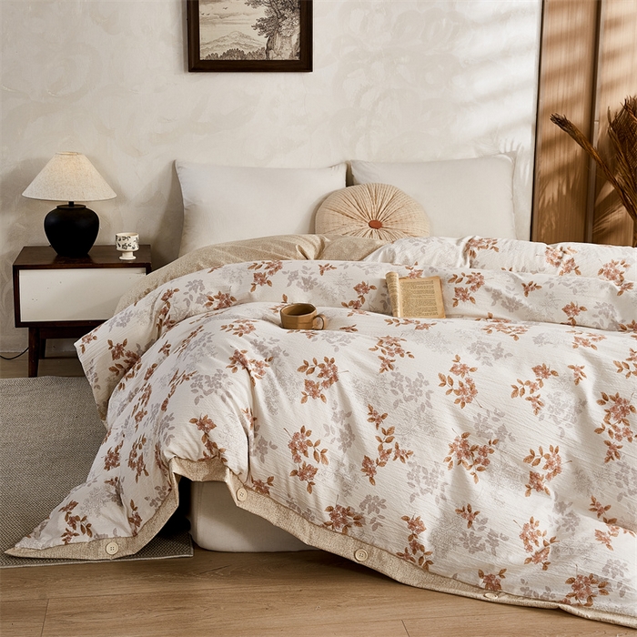 91家纺网 家纺一手货源 找家纺 （总）梦舒羽 2026新款A类原麻纽扣加厚被套床单宿舍双人床仿亚麻被子