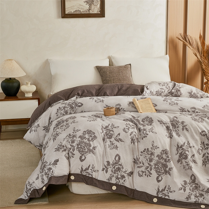 91家纺网 家纺一手货源 找家纺 （总）梦舒羽 2026新款A类原麻纽扣加厚被套床单宿舍双人床仿亚麻被子