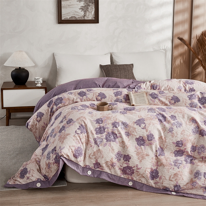 91家纺网 家纺一手货源 找家纺 （总）梦舒羽 2026新款A类原麻纽扣加厚被套床单宿舍双人床仿亚麻被子