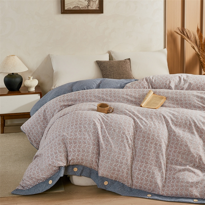 91家纺网 家纺一手货源 找家纺 （总）梦舒羽 2026新款A类原麻纽扣加厚被套床单宿舍双人床仿亚麻被子
