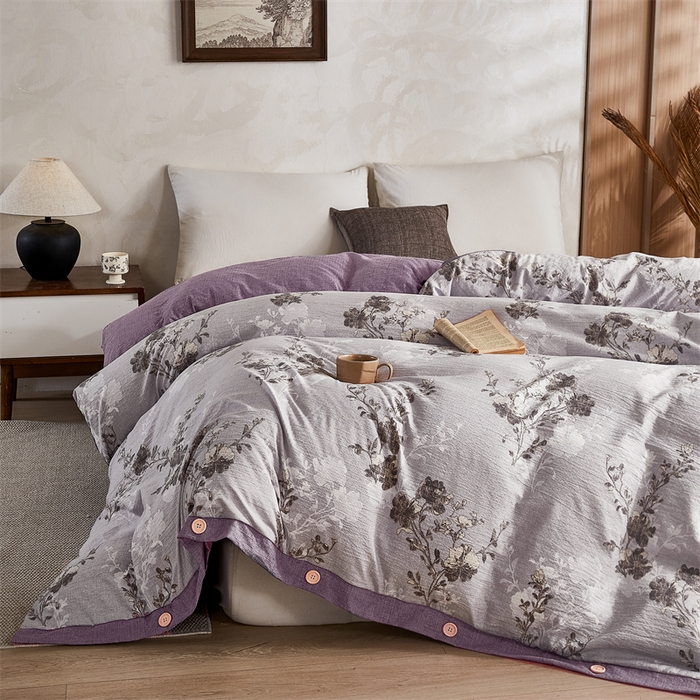 梦舒羽 2026新款A类原麻纽扣加厚被套床单宿舍双人床仿亚麻被子 春风序