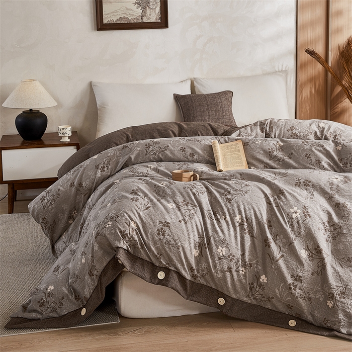 梦舒羽 2026新款A类原麻纽扣加厚被套床单宿舍双人床仿亚麻被子 山花浪漫