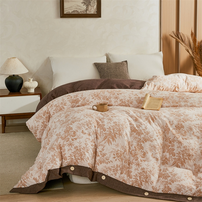 梦舒羽 2026新款A类原麻纽扣加厚被套床单宿舍双人床仿亚麻被子 忆秋风