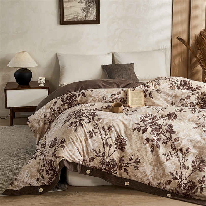 梦舒羽 2026新款A类原麻纽扣加厚被套床单宿舍双人床仿亚麻被子 幽梦