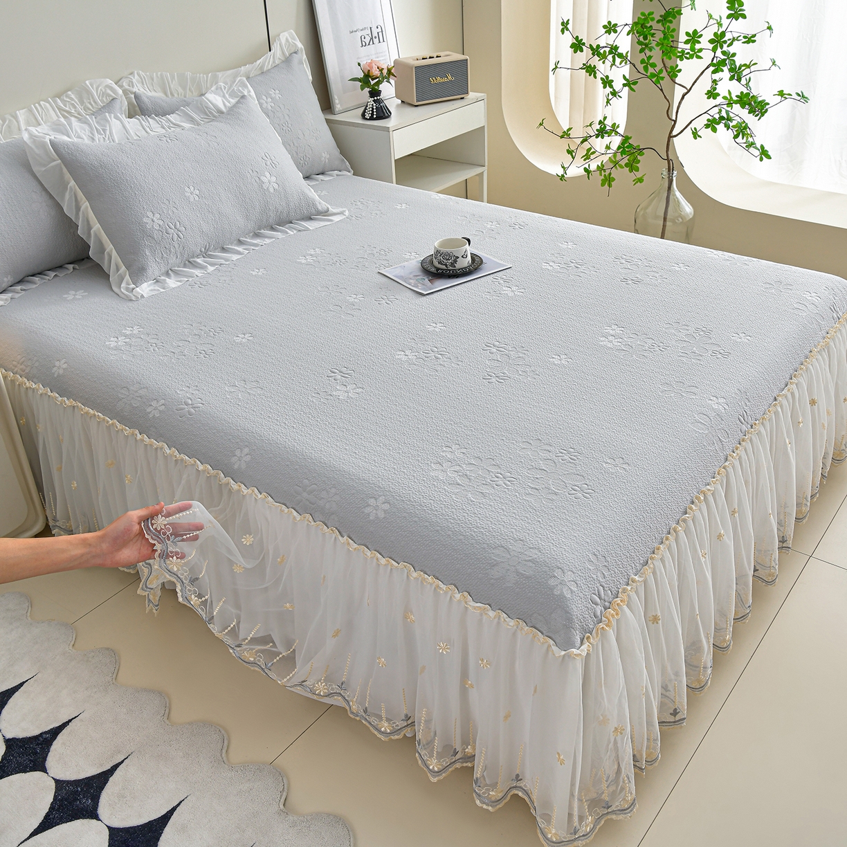 91家纺网 家纺一手货源 找家纺 （总）民新家纺 2026新款3D立体冰豆豆席床裙三件套