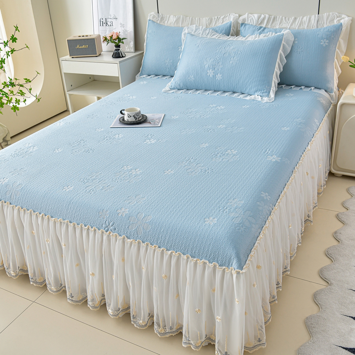 91家纺网 家纺一手货源 找家纺 （总）民新家纺 2026新款3D立体冰豆豆席床裙三件套