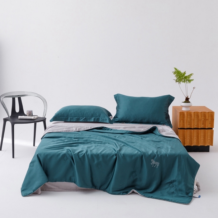 CINNY馨宜 2026新款60莱赛尔大豆纤维撞色天丝夏被-伯爵 孔雀绿