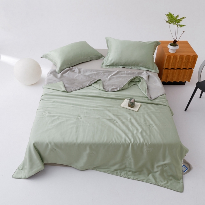 91家纺网 家纺一手货源 找家纺 CINNY馨宜 2026新款60莱赛尔大豆纤维撞色天丝夏被-伯爵 浅松绿