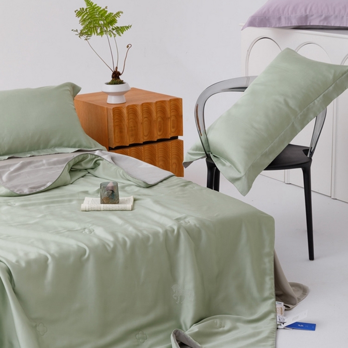 91家纺网 家纺一手货源 找家纺 CINNY馨宜 2026新款60莱赛尔大豆纤维撞色天丝夏被-伯爵 浅松绿