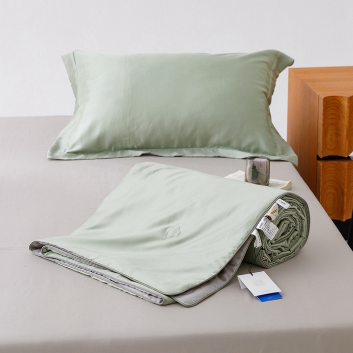 91家纺网 家纺一手货源 找家纺 CINNY馨宜 2026新款60莱赛尔大豆纤维撞色天丝夏被-伯爵 浅松绿