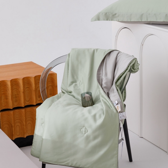 91家纺网 家纺一手货源 找家纺 CINNY馨宜 2026新款60莱赛尔大豆纤维撞色天丝夏被-伯爵 浅松绿