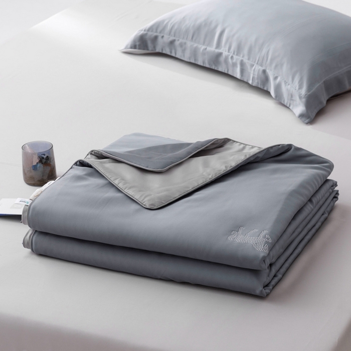 91家纺网 家纺一手货源 找家纺 CINNY馨宜 2026新款60莱赛尔大豆纤维撞色天丝夏被-伯爵 雾霾蓝