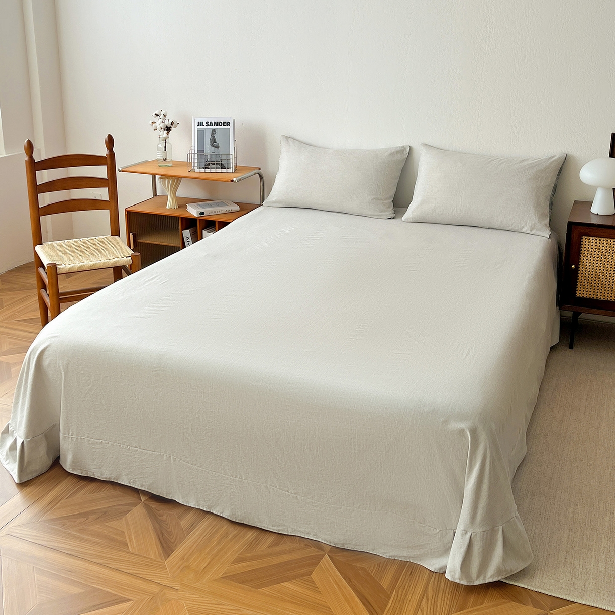 91家纺网 家纺一手货源 找家纺 鹿辉家居（原吉欧力） 2026新款100%新疆棉花水洗色织夏被四件套 灰色