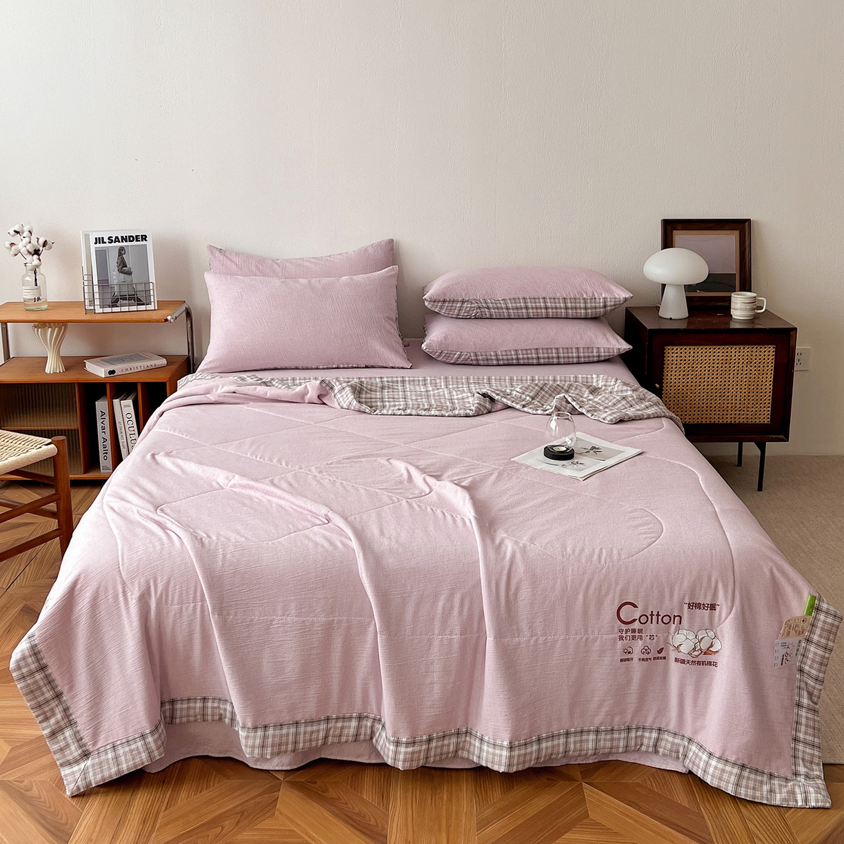 91家纺网 家纺一手货源 找家纺 鹿辉家居（原吉欧力） 2026新款100%新疆棉花水洗色织夏被四件套 葡萄紫