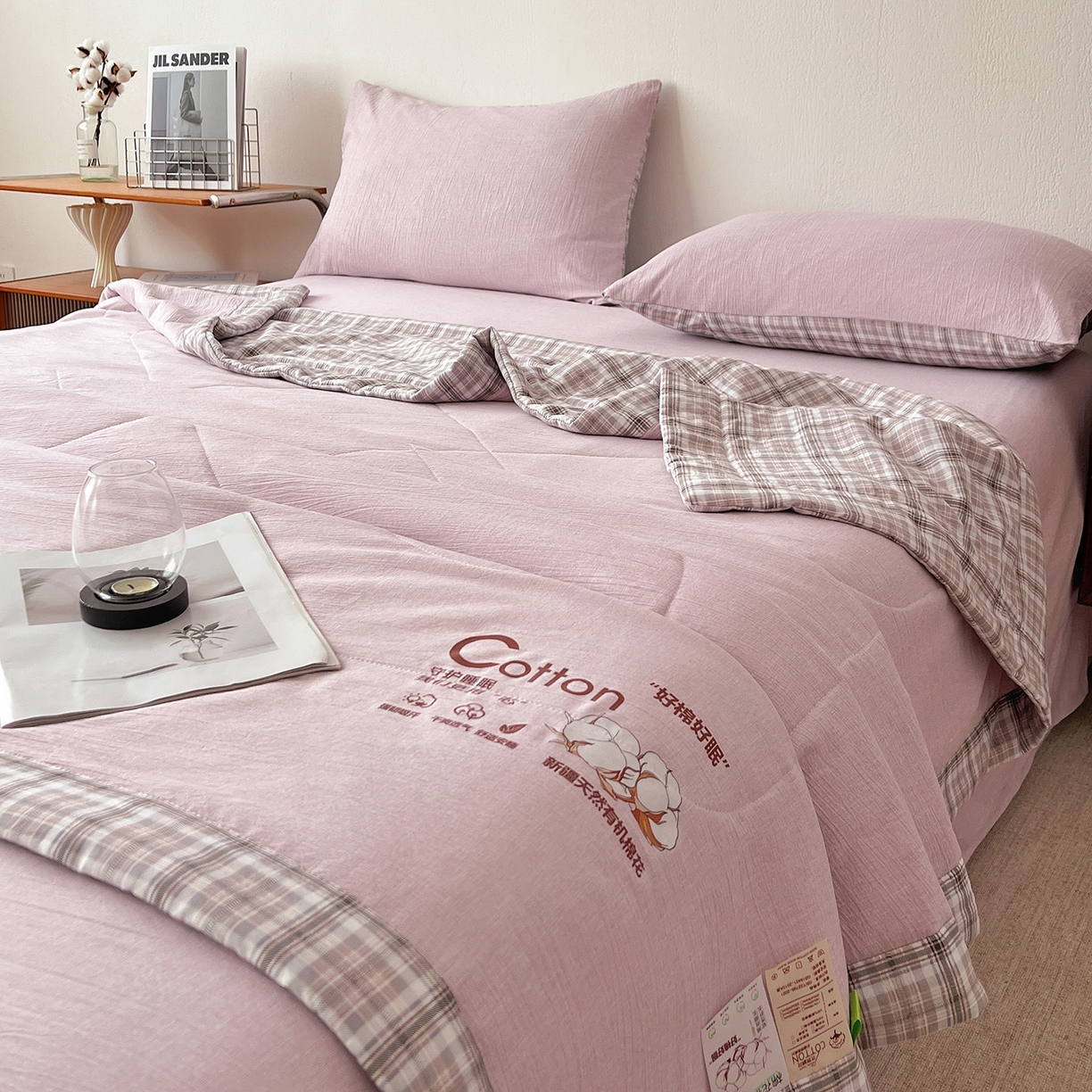 91家纺网 家纺一手货源 找家纺 鹿辉家居（原吉欧力） 2026新款100%新疆棉花水洗色织夏被四件套 葡萄紫