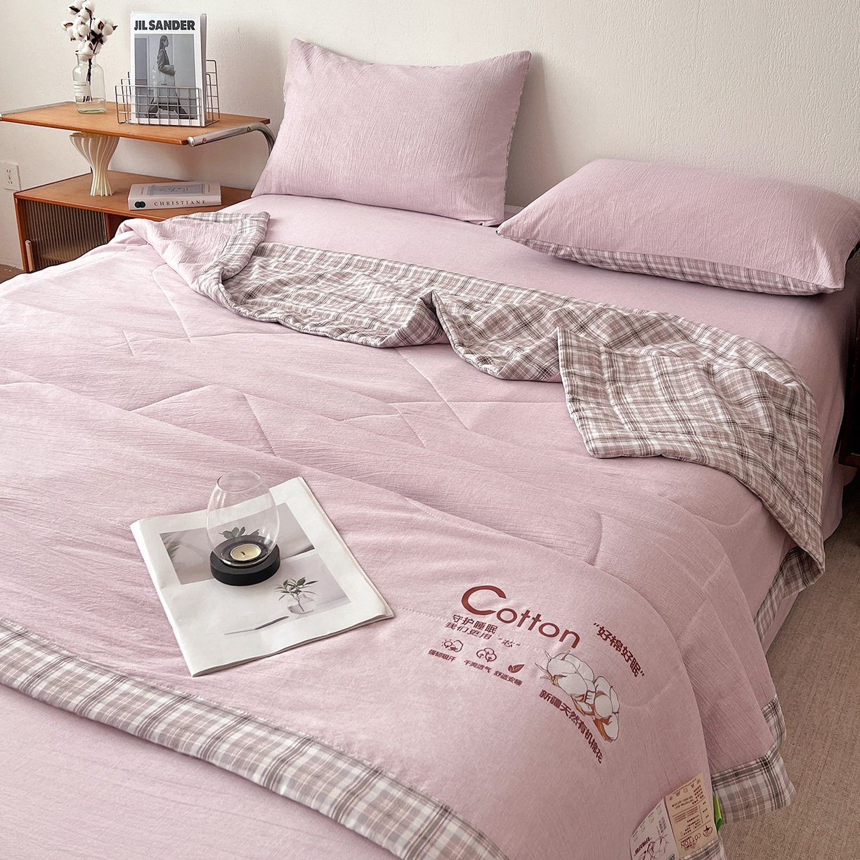 91家纺网 家纺一手货源 找家纺 鹿辉家居（原吉欧力） 2026新款100%新疆棉花水洗色织夏被四件套 葡萄紫