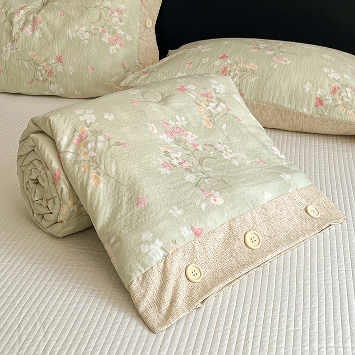 91家纺网 家纺一手货源 找家纺 （总）圣比熊 2026新款A类夏天原麻纽扣加厚夏被宿舍双人床仿亚麻被子被芯