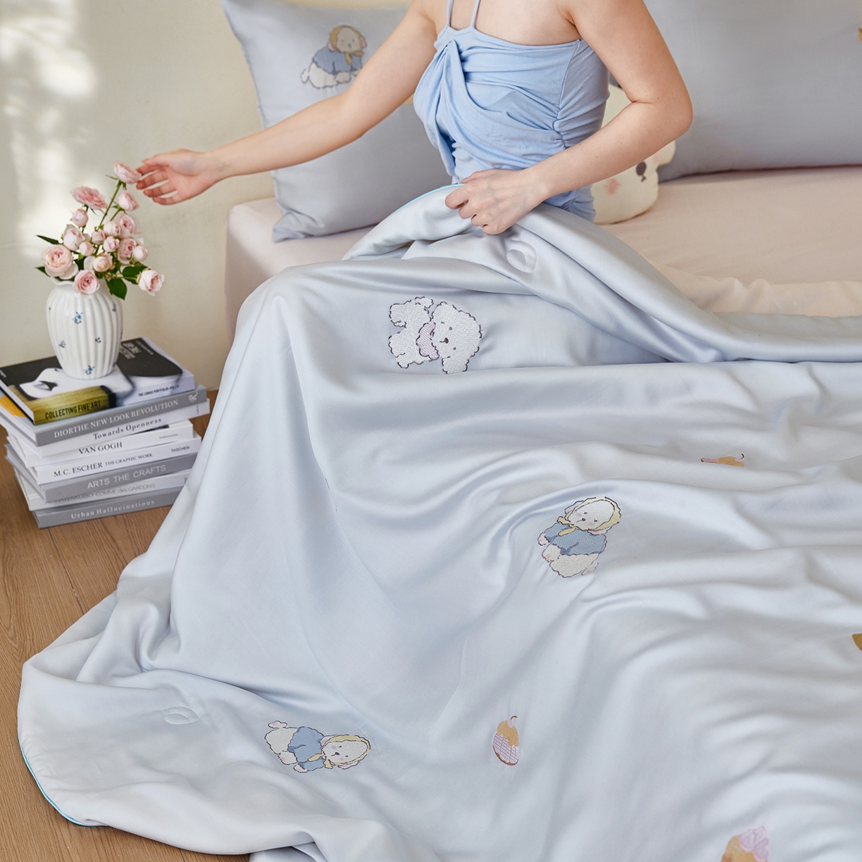 91家纺网 家纺一手货源 找家纺 风向标家纺 2026新款50天丝大豆棉夏被-萌宠甜夏系列 蓝汪浅夏