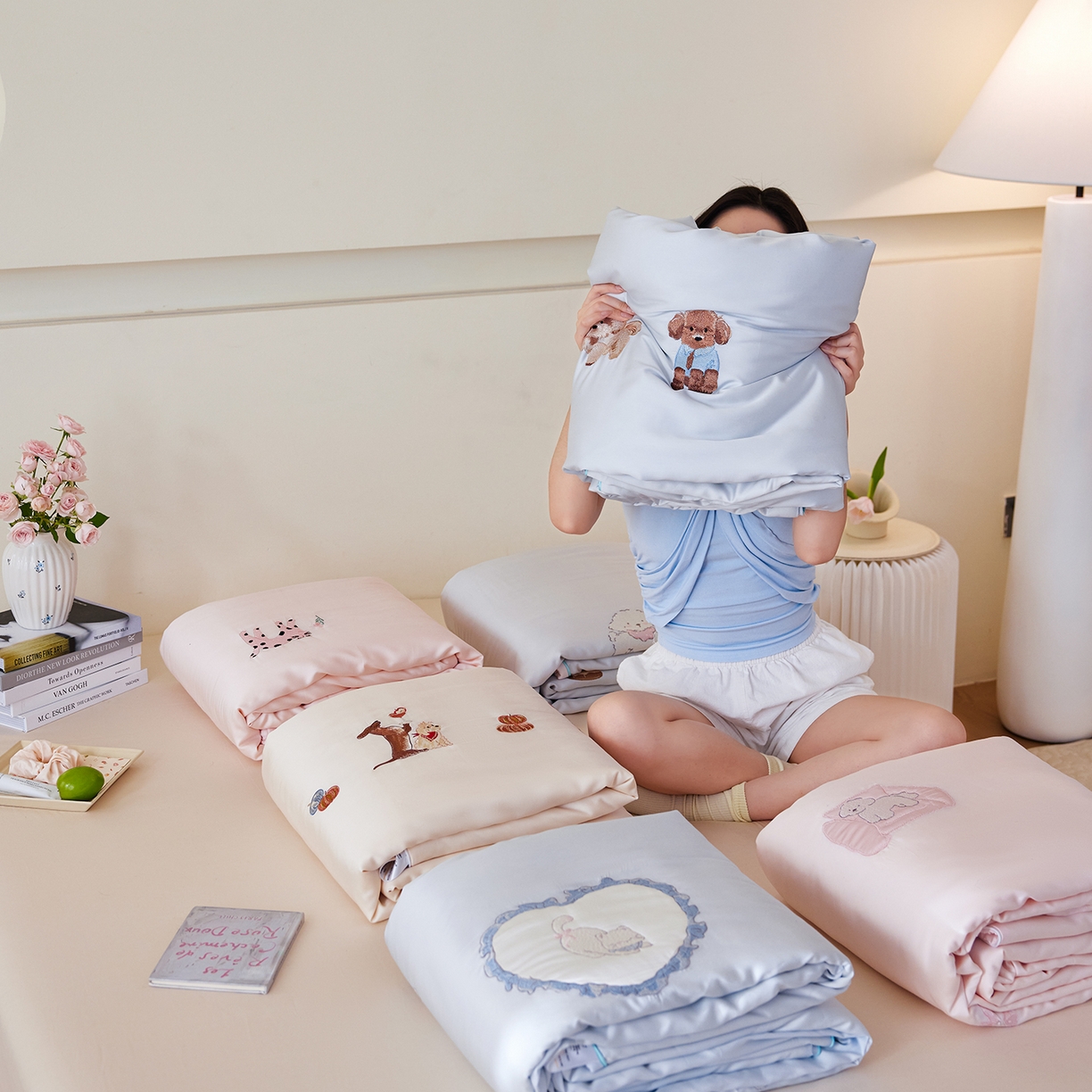 91家纺网 家纺一手货源 找家纺 风向标家纺 2026新款50天丝大豆棉夏被-萌宠甜夏系列 组合图