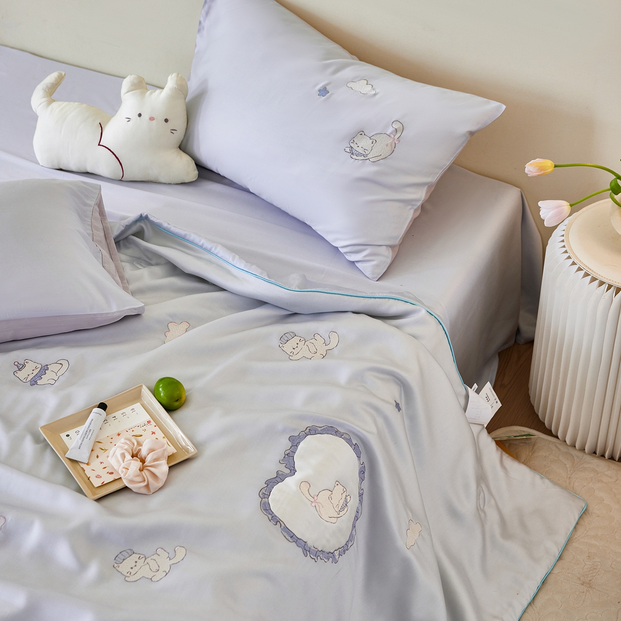 91家纺网 家纺一手货源 找家纺 风向标家纺 2026新款50天丝大豆棉夏被-萌宠甜夏系列 甜梦心愿