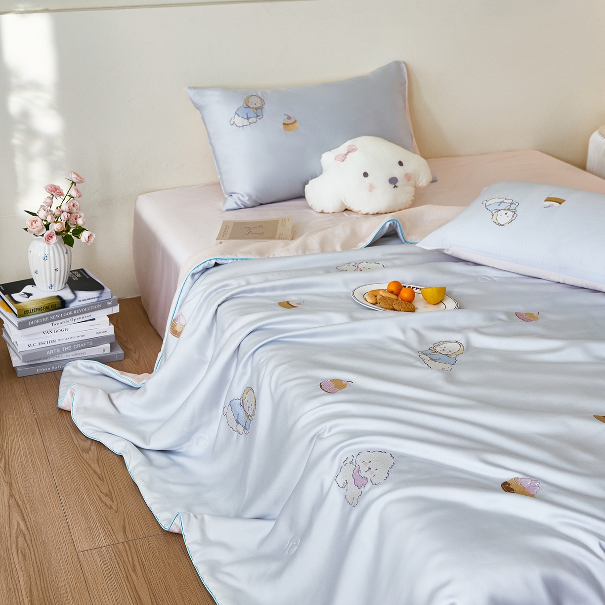 91家纺网 家纺一手货源 找家纺 风向标家纺 2026新款50天丝大豆棉夏被-萌宠甜夏系列 蓝汪浅夏