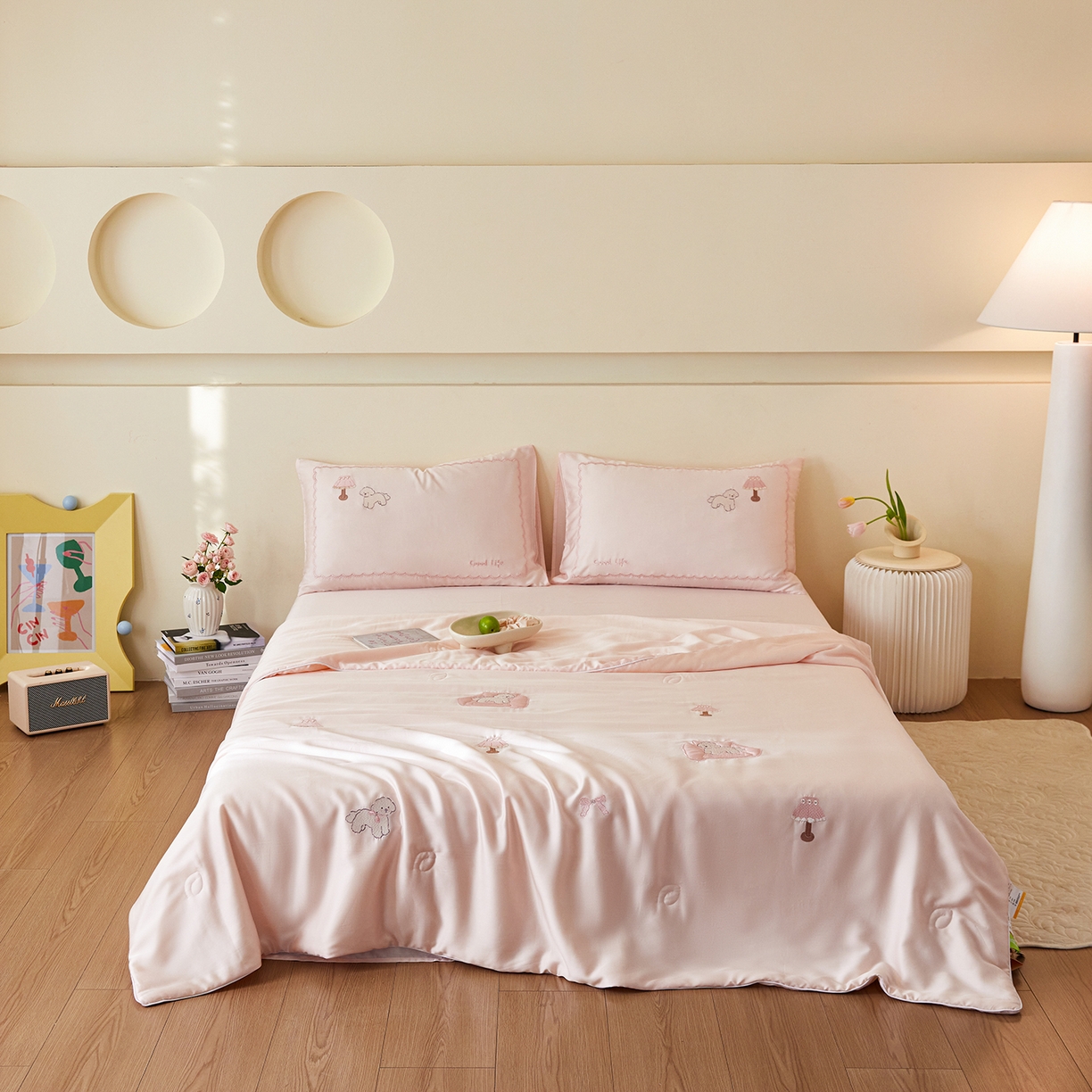 91家纺网 家纺一手货源 找家纺 风向标家纺 2026新款50天丝大豆棉夏被-萌宠甜夏系列 甜粉小卧