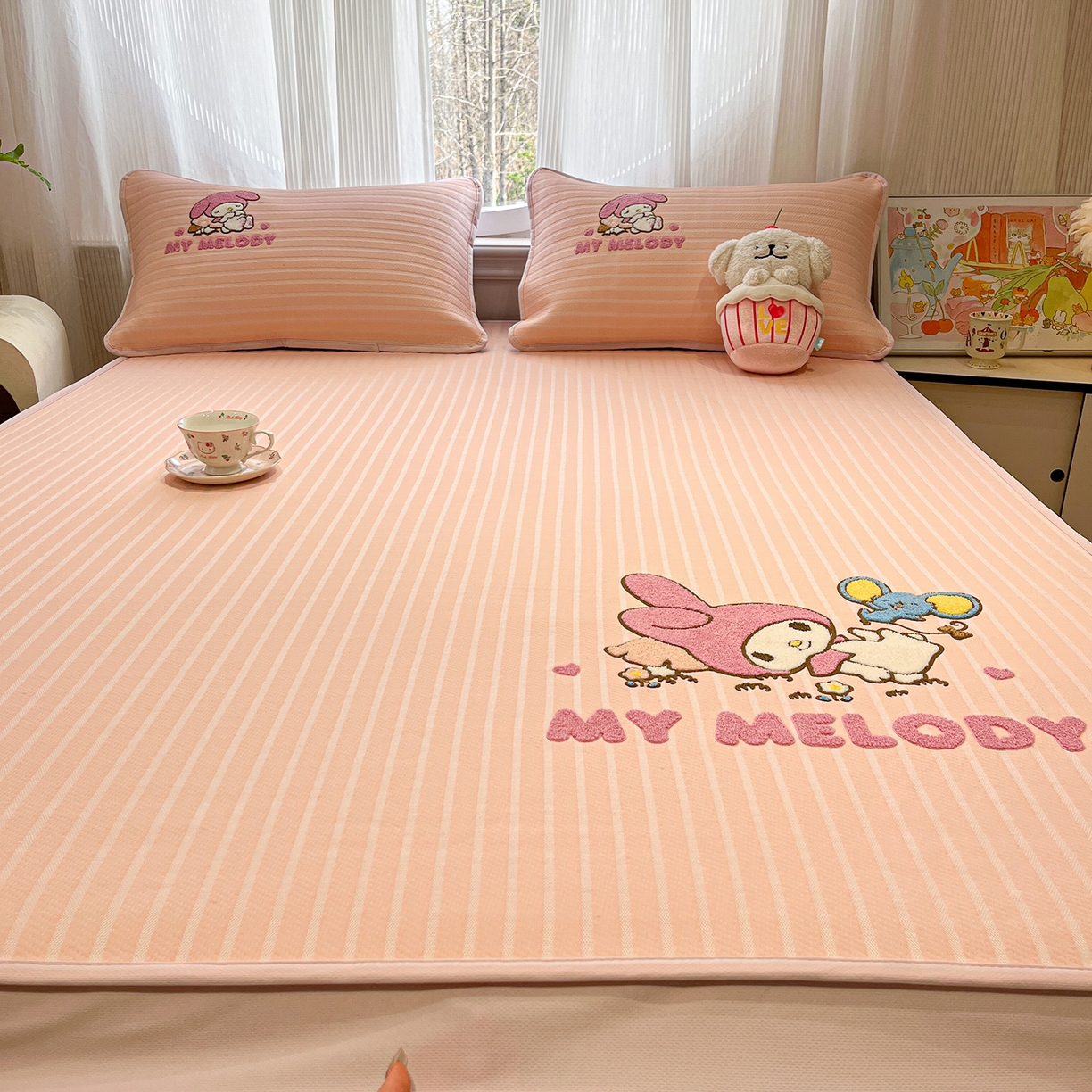 91家纺网 家纺一手货源 找家纺 （总）蓝邻家纺 2026新款PE提花三丽鸥毛巾绣凉席床笠