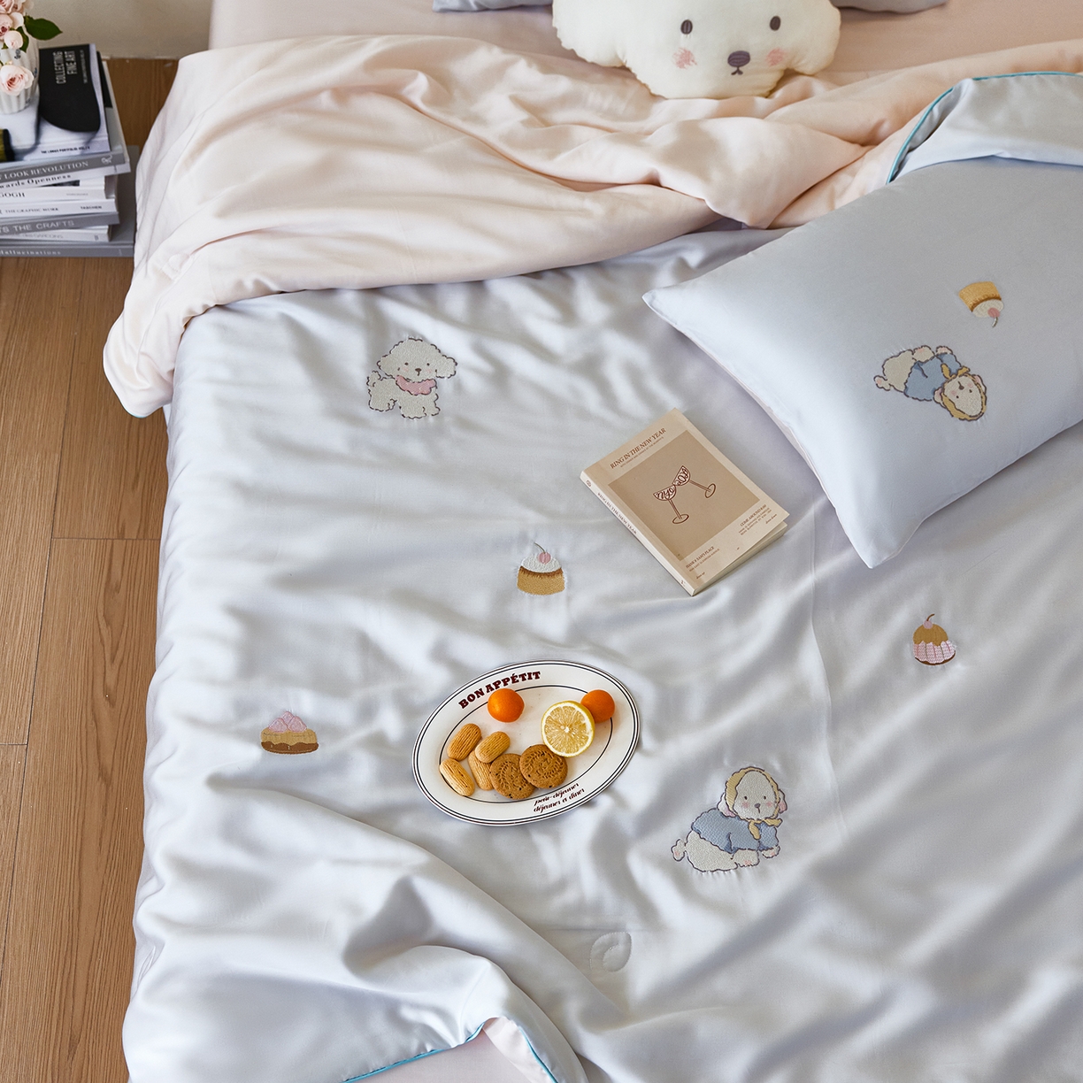 91家纺网 家纺一手货源 找家纺 风向标家纺 2026新款50天丝大豆棉夏被-萌宠甜夏系列 蓝汪浅夏