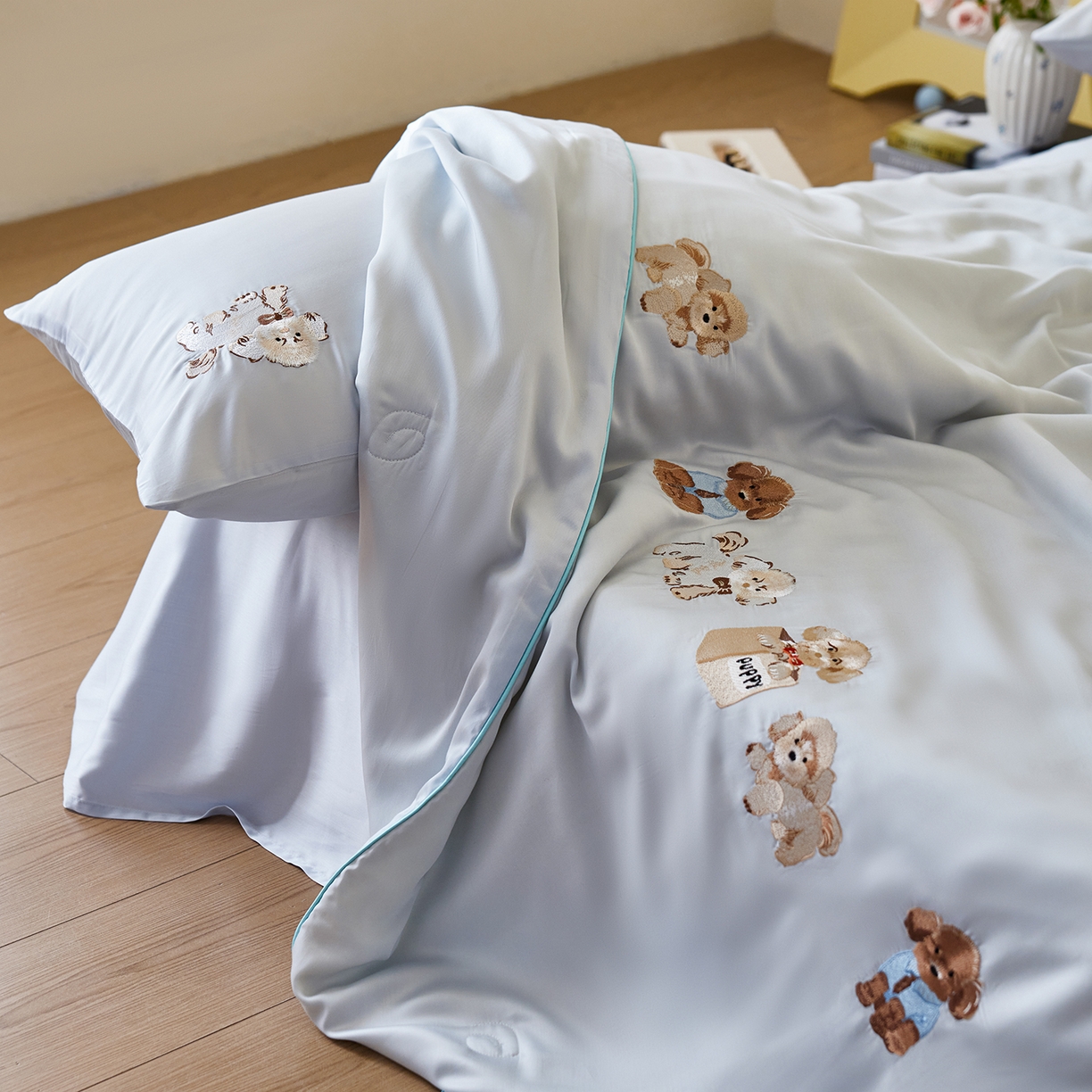 91家纺网 家纺一手货源 找家纺 风向标家纺 2026新款50天丝大豆棉夏被-萌宠甜夏系列 奶汪派对