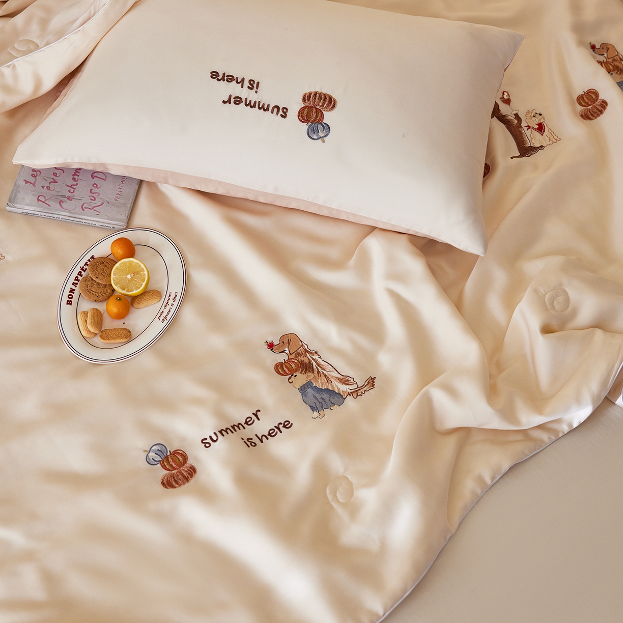 91家纺网 家纺一手货源 找家纺 风向标家纺 2026新款50天丝大豆棉夏被-萌宠甜夏系列 南瓜小狗