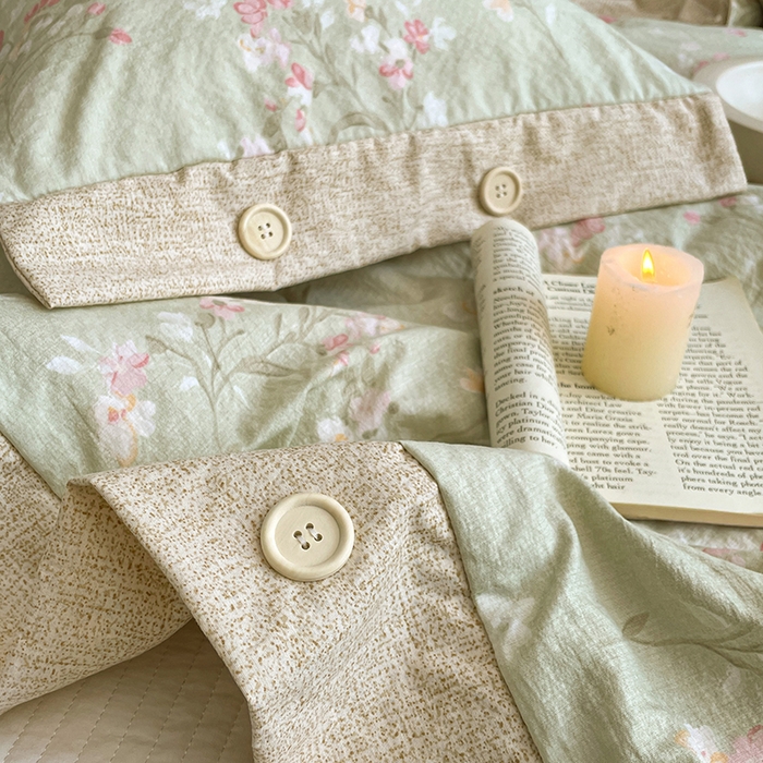 91家纺网 家纺一手货源 找家纺 圣比熊 2026新款A类夏天原麻纽扣加厚夏被宿舍双人床仿亚麻被子被芯 清风花叙