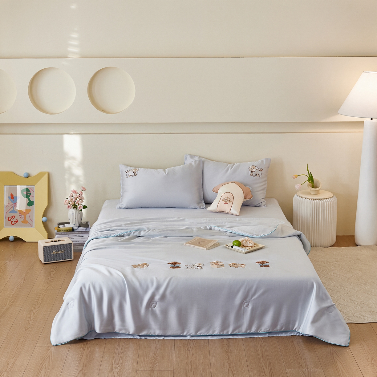 91家纺网 家纺一手货源 找家纺 风向标家纺 2026新款50天丝大豆棉夏被-萌宠甜夏系列 奶汪派对