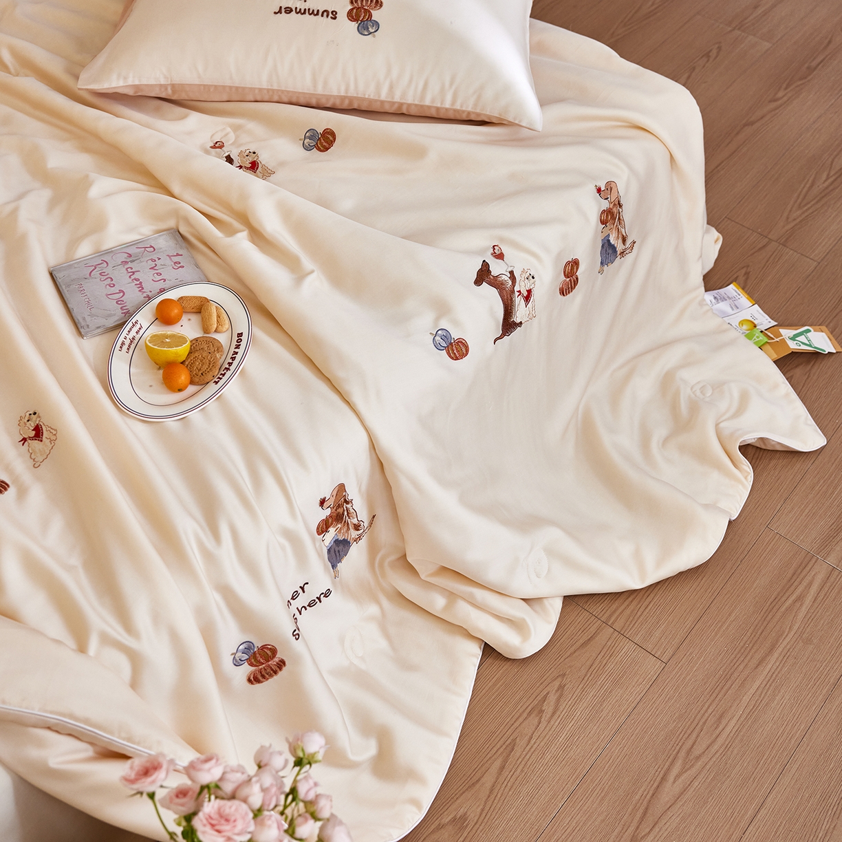 91家纺网 家纺一手货源 找家纺 风向标家纺 2026新款50天丝大豆棉夏被-萌宠甜夏系列 南瓜小狗