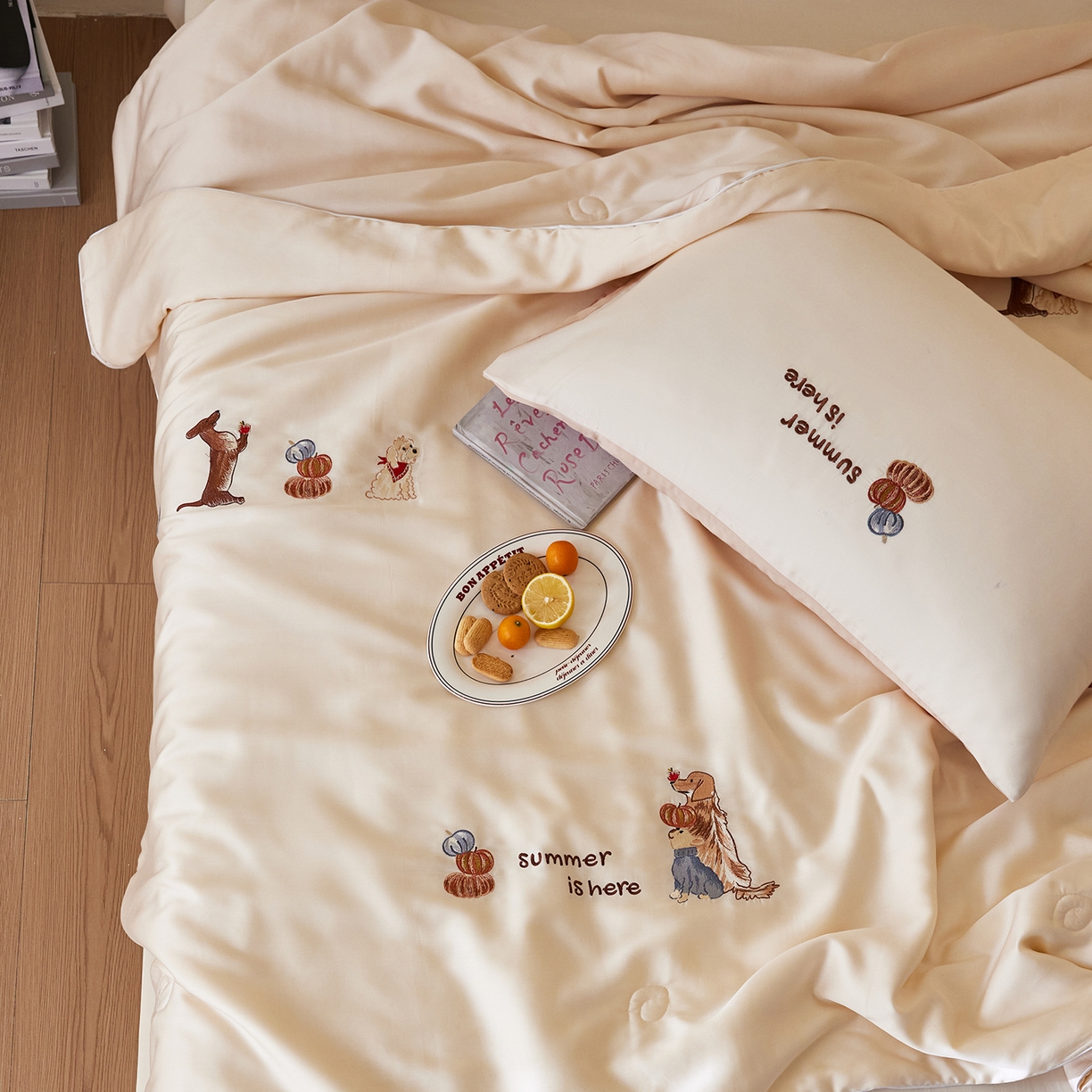 91家纺网 家纺一手货源 找家纺 风向标家纺 2026新款50天丝大豆棉夏被-萌宠甜夏系列 南瓜小狗