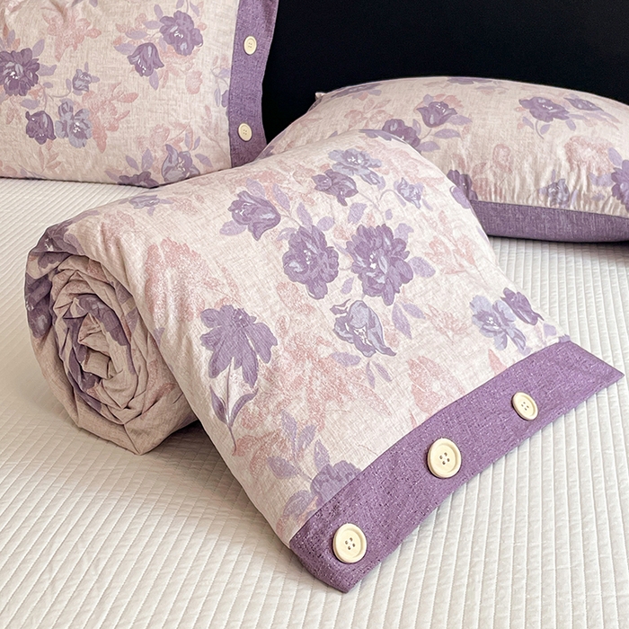 圣比熊 2026新款A类夏天原麻纽扣加厚夏被宿舍双人床仿亚麻被子被芯 安紫