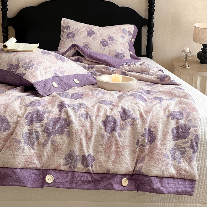 91家纺网 家纺一手货源 找家纺 圣比熊 2026新款A类夏天原麻纽扣加厚夏被宿舍双人床仿亚麻被子被芯 安紫