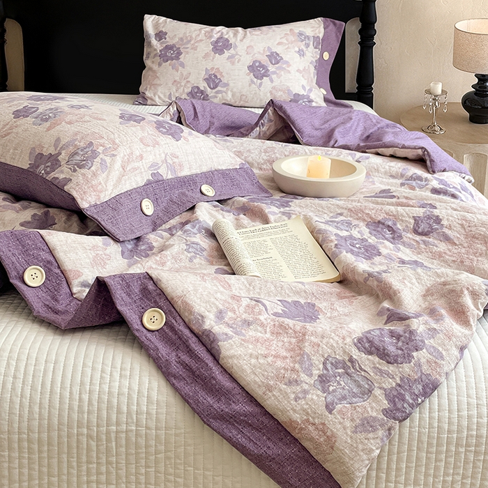 91家纺网 家纺一手货源 找家纺 圣比熊 2026新款A类夏天原麻纽扣加厚夏被宿舍双人床仿亚麻被子被芯 安紫