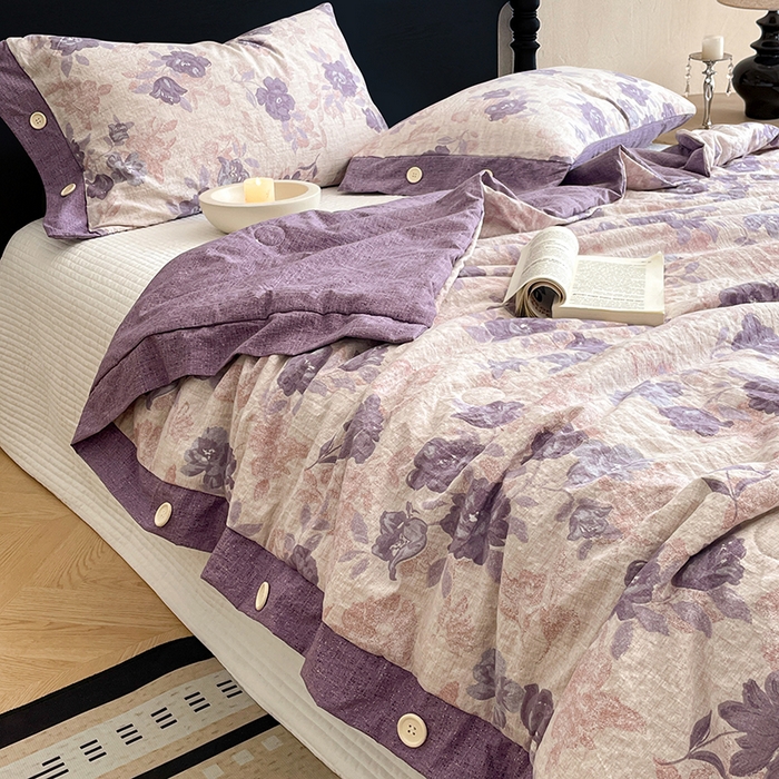 91家纺网 家纺一手货源 找家纺 圣比熊 2026新款A类夏天原麻纽扣加厚夏被宿舍双人床仿亚麻被子被芯 安紫