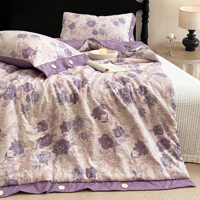 91家纺网 家纺一手货源 找家纺 圣比熊 2026新款A类夏天原麻纽扣加厚夏被宿舍双人床仿亚麻被子被芯 安紫