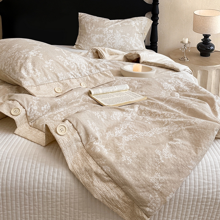 91家纺网 家纺一手货源 找家纺 圣比熊 2026新款A类夏天原麻纽扣加厚夏被宿舍双人床仿亚麻被子被芯 梵希