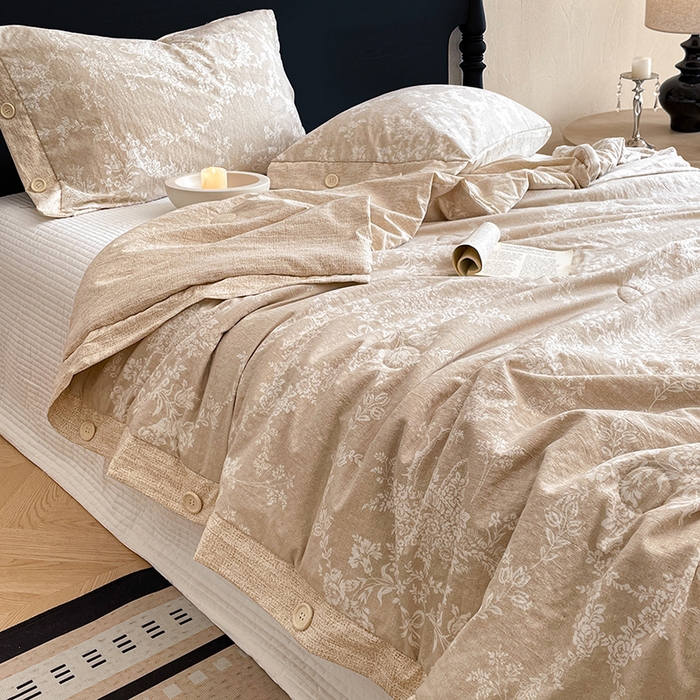 91家纺网 家纺一手货源 找家纺 圣比熊 2026新款A类夏天原麻纽扣加厚夏被宿舍双人床仿亚麻被子被芯 梵希