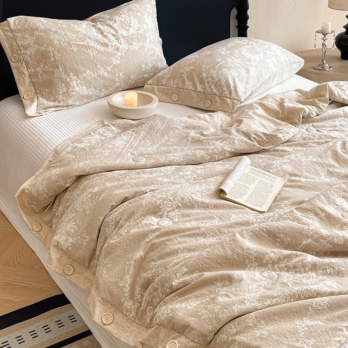 91家纺网 家纺一手货源 找家纺 圣比熊 2026新款A类夏天原麻纽扣加厚夏被宿舍双人床仿亚麻被子被芯 梵希