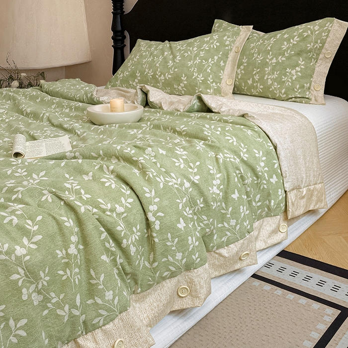 91家纺网 家纺一手货源 找家纺 圣比熊 2026新款A类夏天原麻纽扣加厚夏被宿舍双人床仿亚麻被子被芯 淮水竹亭