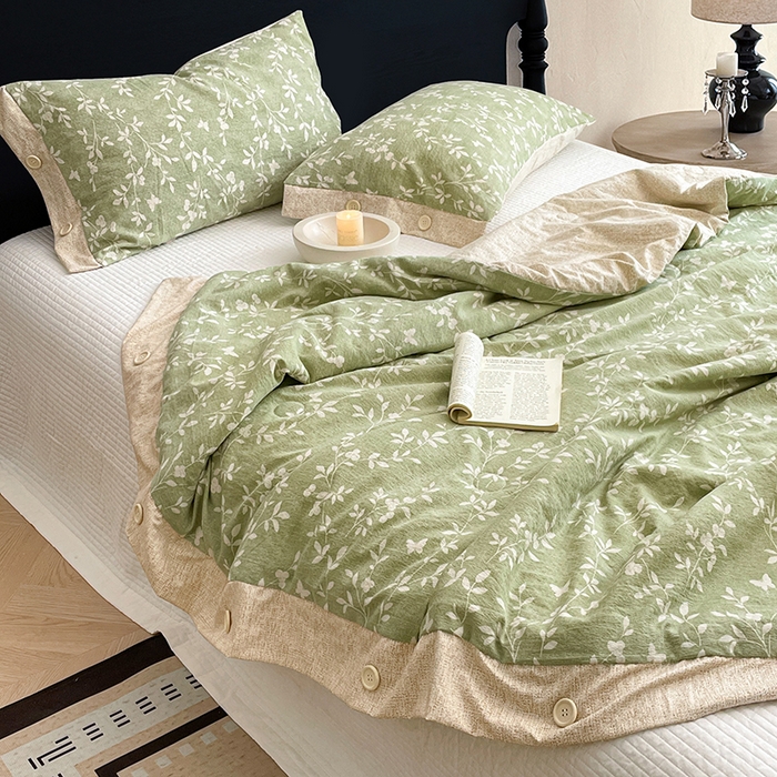 91家纺网 家纺一手货源 找家纺 圣比熊 2026新款A类夏天原麻纽扣加厚夏被宿舍双人床仿亚麻被子被芯 淮水竹亭