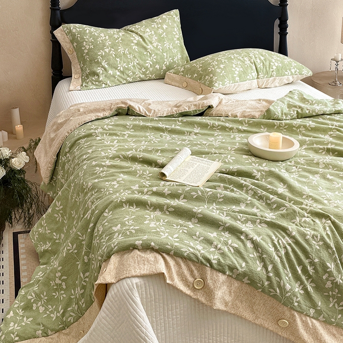 91家纺网 家纺一手货源 找家纺 圣比熊 2026新款A类夏天原麻纽扣加厚夏被宿舍双人床仿亚麻被子被芯 淮水竹亭