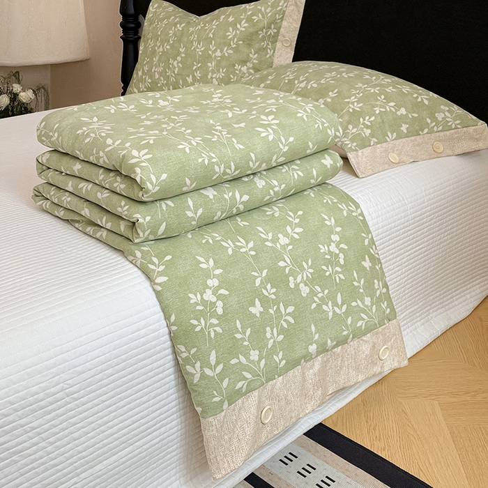 91家纺网 家纺一手货源 找家纺 圣比熊 2026新款A类夏天原麻纽扣加厚夏被宿舍双人床仿亚麻被子被芯 淮水竹亭