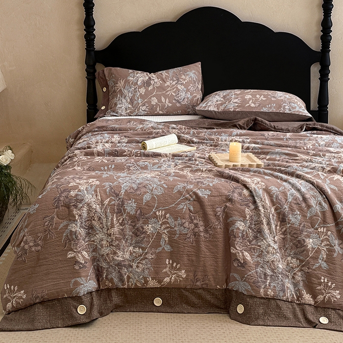 91家纺网 家纺一手货源 找家纺 圣比熊 2026新款A类夏天原麻纽扣加厚夏被宿舍双人床仿亚麻被子被芯 金枝玉叶