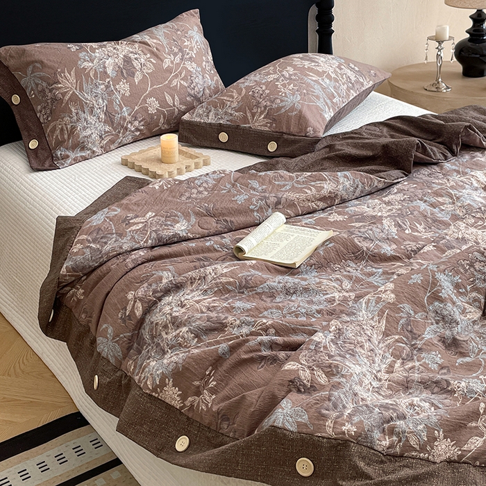 91家纺网 家纺一手货源 找家纺 圣比熊 2026新款A类夏天原麻纽扣加厚夏被宿舍双人床仿亚麻被子被芯 金枝玉叶